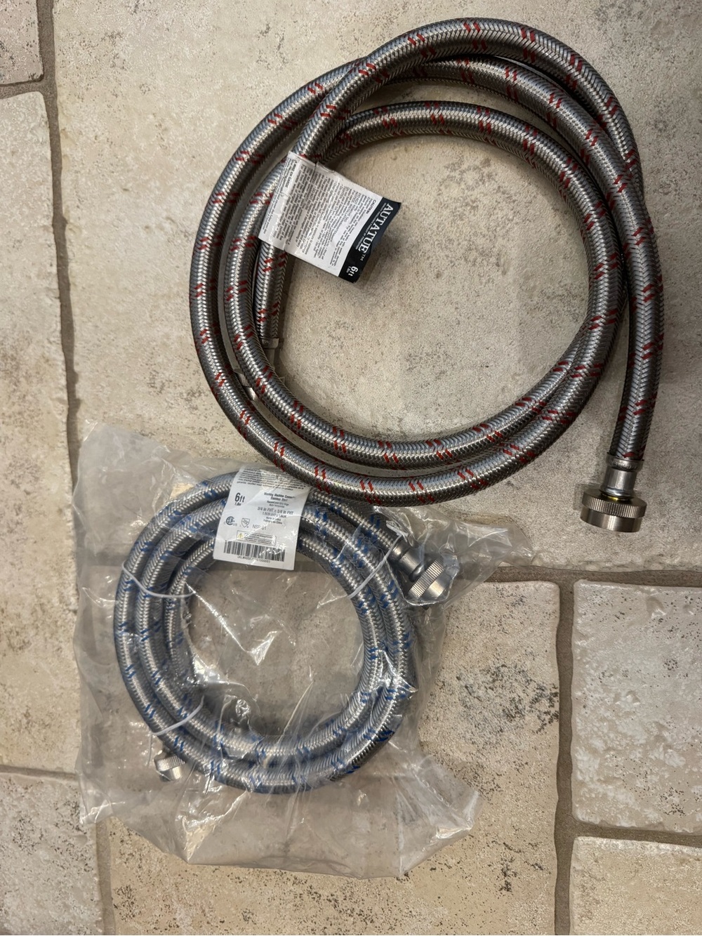 Braided Stainless Steel Shower Hoses - Silver with Red and Blue Accents